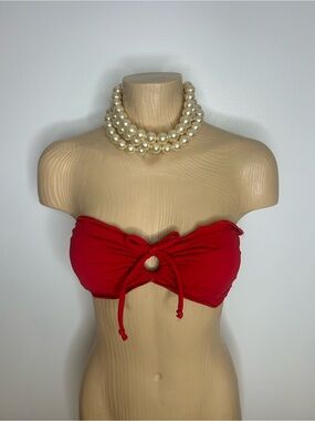 Homemade Red Strapless Tie-Front Bandeau Bikini Top❤️L